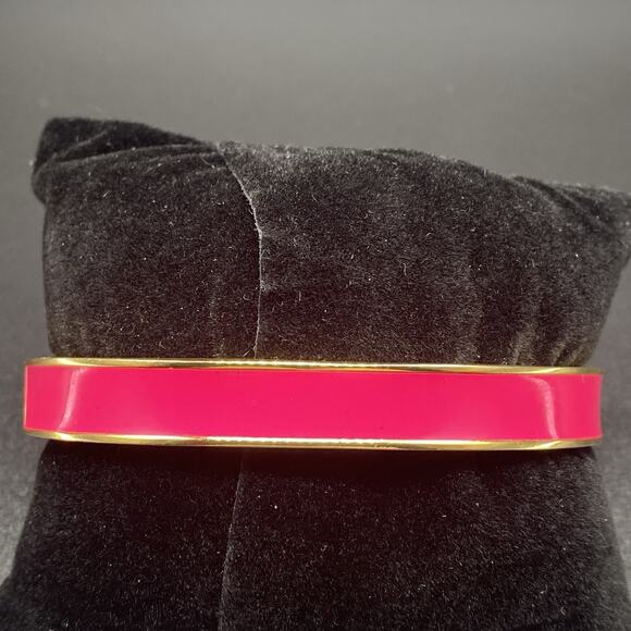 Talbots Pink Enamel Hinged Bangle Bracelet Gold Tone - Picture 1 of 5